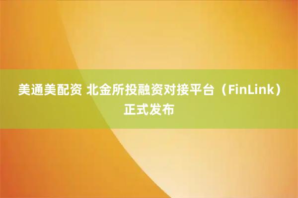 美通美配资 北金所投融资对接平台（FinLink）正式发布