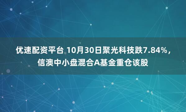 优速配资平台 10月30日聚光科技跌7.84%,信澳中小盘混合A基金重仓该股